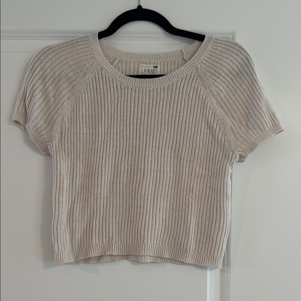 La Hearts Cream Ribbed Crop Top